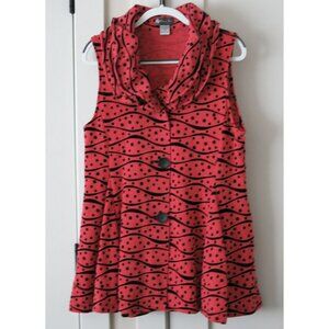 DAMEE INC. Red Orange Wavy Polka Dot Print Tunic Top Vest Wired Collars - M